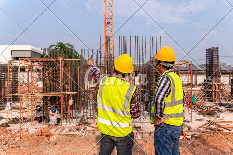 Construction civil engineer technician and architect working